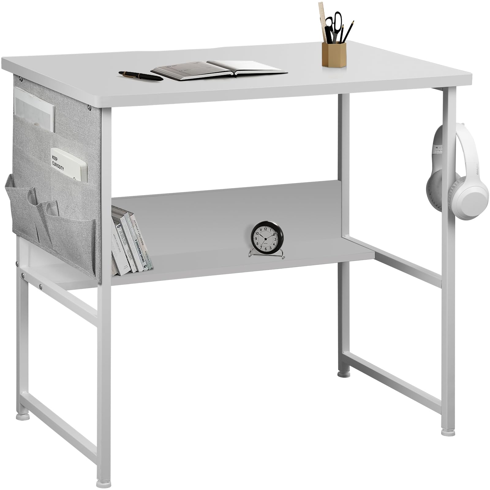 YeTom 机 pcデスク computer desk ラック付きデスク パソコンデスク つくえ 幅80cm×奥行50cm 収納袋付き 勉強机 デスク  下棚付きデスク 学習デスク 学習机 作業机 省スペース 収納 在宅ワーク デスク 事務机 白い